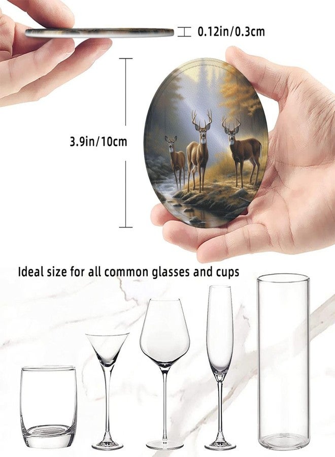 AIMASTZ Animal World Wildlife River Edge Deers Drinks Coasters With Holder, Suitable For Kinds Of Cups, Set Of 6 - Image 3